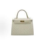 HERMES Kelly 25 Gold Buckle Kelly Bag single-shoulder handbag 25 Women\'s 8L Beton Glacier White